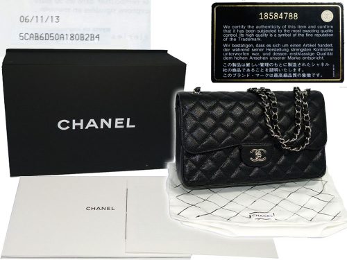 Chanel 18584788 Black Caviar Jumbo Classic Double Flap with Silver Chain handbag-0