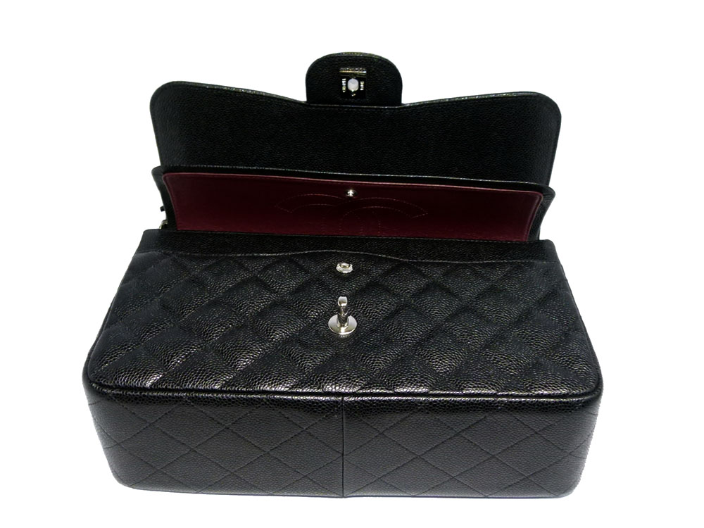 Chanel 18584788 Black Caviar Jumbo Classic Double Flap with Silver Chain handbag-27178 Chanel 18584788 Black Caviar Jumbo Classic Double Flap with Silver Chain handbag-27178