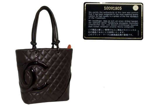 Chanel 10091905 Brown/ Black Patent CC Logo Cambon Small Tote-0
