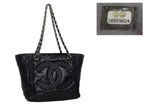 Chanel 16553624 Black Lambskin Big CC Logo Chain Shpg Tote-0