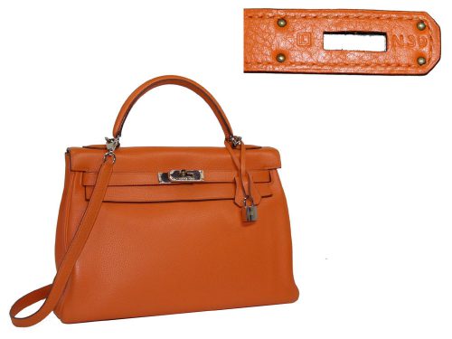 Hermes Orange Kelly 32 L Stamp Clemence Silver Hardware-0