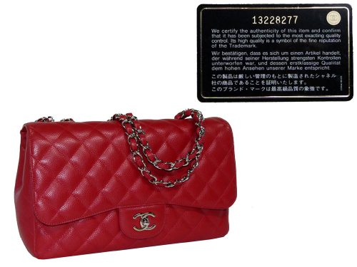Chanel 13228277 Red Caviar Single Flap Jumbo SHW-0