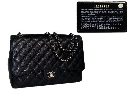 Chanel 13363842 Black Caviar Maxi Single Flap SHW-0