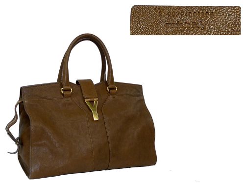 YSL 279079 Brown/ Tan Color Washed Y Cabas Tote Medium Size-0