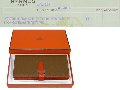 Hermes Bearn Bicolor Epsom Alezan / Feu Wallet Q Stamp -0