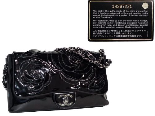 Chanel 14267231 Black Patent 3 C Camellia Shoulder/ Clutch Bag-0
