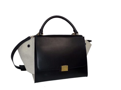 Celine Black Calf with Beige Canvas Side Trapeze Small-0
