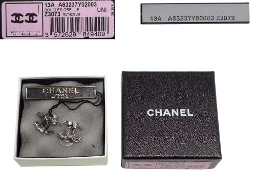 Chanel 13A A63237 Ruthenium Double C w Crystals Earring -0