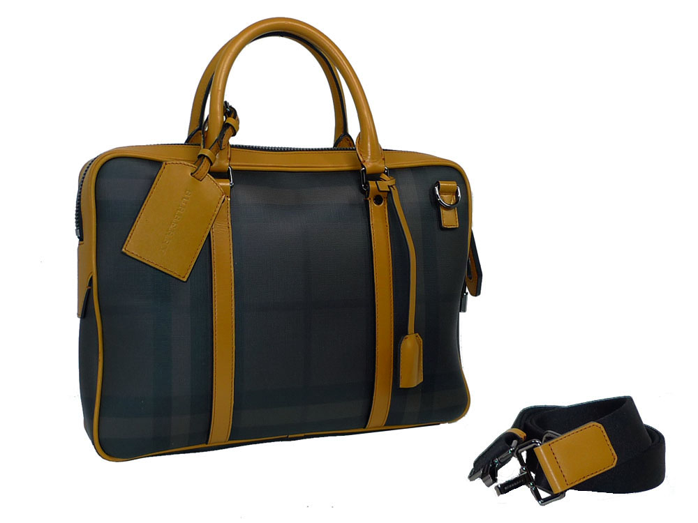 Burberry Brown Checked with Yellow Leather Trim w Strap-28284 Burberry Brown Checked with Yellow Leather Trim w Strap-28284