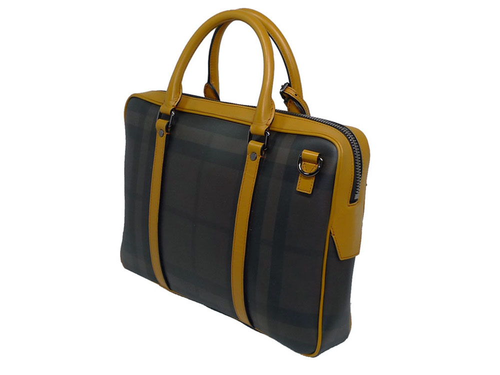 Burberry Brown Checked with Yellow Leather Trim w Strap-28283 Burberry Brown Checked with Yellow Leather Trim w Strap-28283