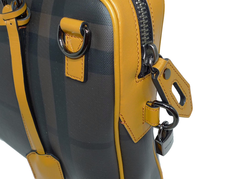 Burberry Brown Checked with Yellow Leather Trim w Strap-28282 Burberry Brown Checked with Yellow Leather Trim w Strap-28282