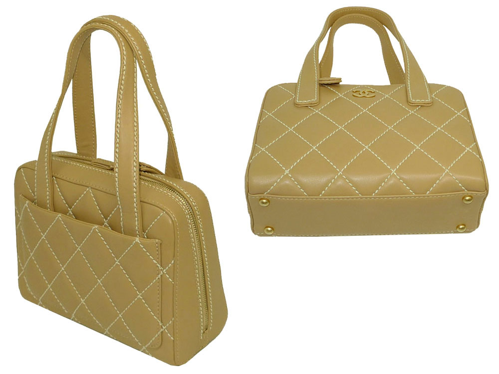 Chanel 8339070 Vintage Beige Calf Cross Stitching Small Tote-30441 Chanel 8339070 Vintage Beige Calf Cross Stitching Small Tote-30441