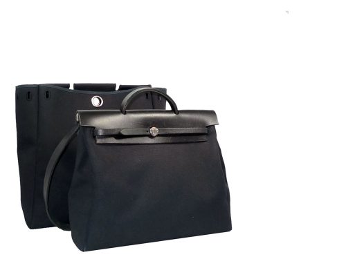 Hermes Unisex 2-in-1 Herbag Large 42cm Black Calf in Black / Black Canvas Large with Palladium Hardware 'C' Stamp-0