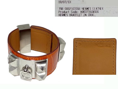 Hermes Collier De Chien CDC Orange Shine Croco Silver Hardware P Stamp in Small Size-0