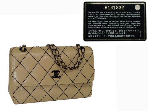 Chanel 6131832 Beige Calf Vintage Flap with Black Diamond Stitching Black HW-0