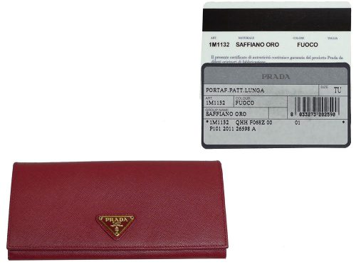 Prada 1M1132 Fuoco Saffiano Oro Long Wallet-0