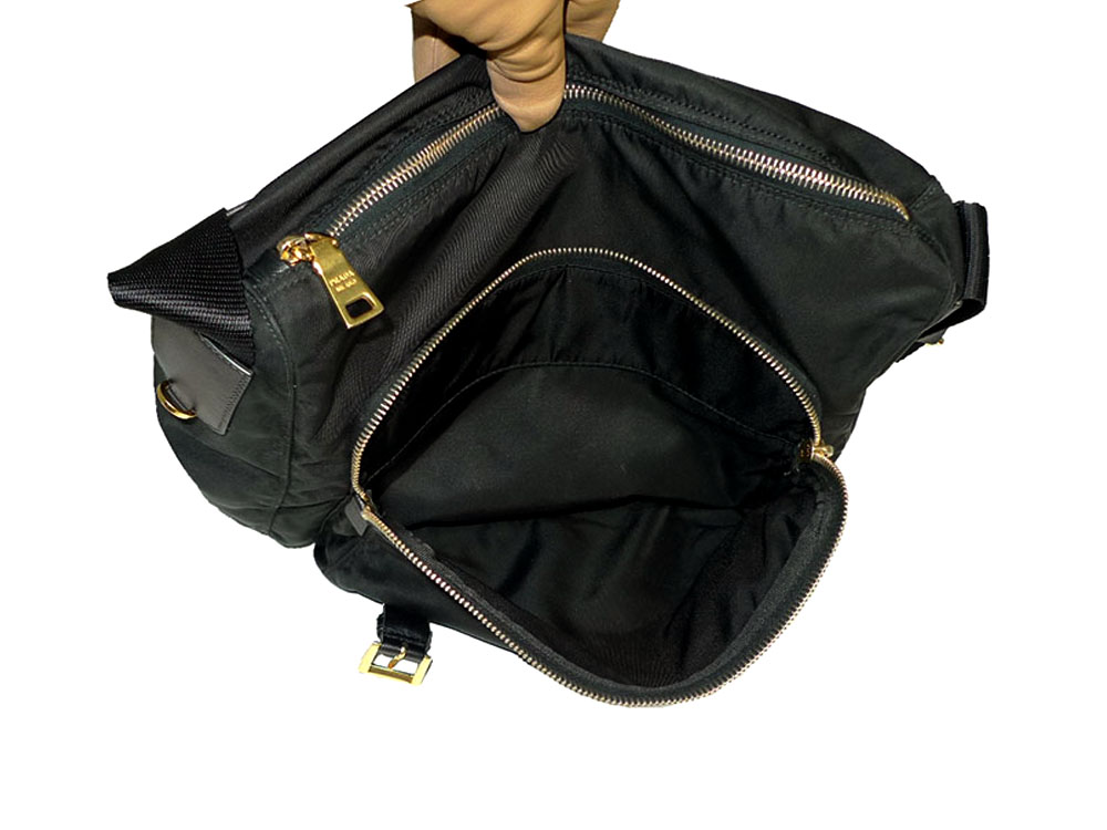 Prada BT0713 Vela Black Nylon Unisex Shoulder/ Crossbody Messenger Gold Hardware-31013 Prada BT0713 Vela Black Nylon Unisex Shoulder/ Crossbody Messenger Gold Hardware-31013