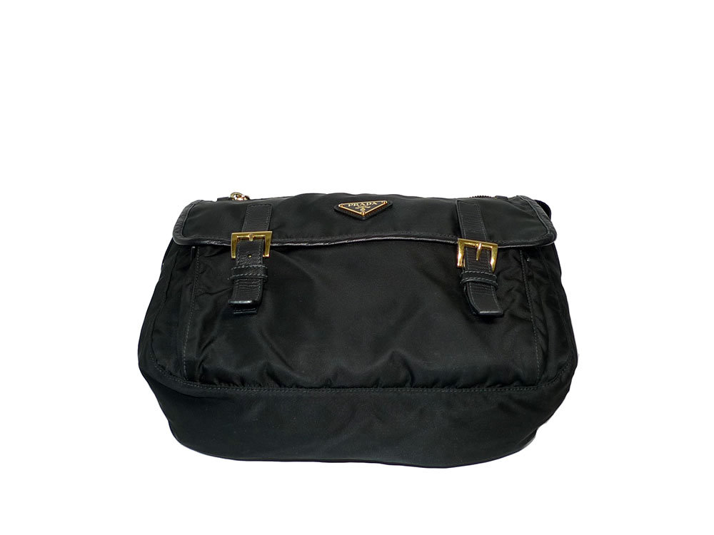 Prada BT0713 Vela Black Nylon Unisex Shoulder/ Crossbody Messenger Gold Hardware-31016 Prada BT0713 Vela Black Nylon Unisex Shoulder/ Crossbody Messenger Gold Hardware-31016