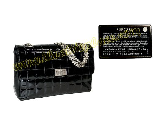 Chanel 6057378 Patent Black Chocolate Bar Reissue Silver Hardware-0