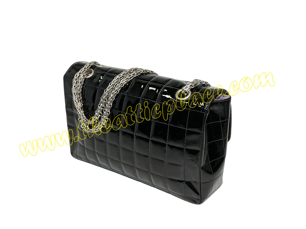Chanel 6057378 Patent Black Chocolate Bar Reissue Silver Hardware-35777 Chanel 6057378 Patent Black Chocolate Bar Reissue Silver Hardware-35777