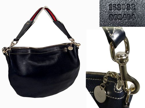 Gucci 153032 Navy Blue Leather Web Strap Hobo Small-0