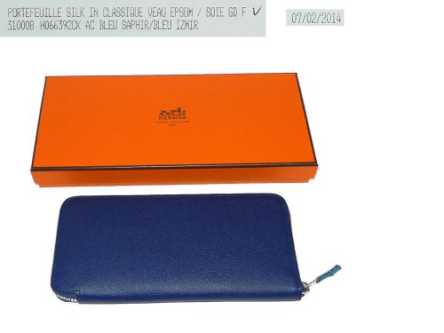Hermes Bleu Saphire/ Bleu Izmir Silk in Long Wallet in Epsom Leather 'Q' Stamp-0