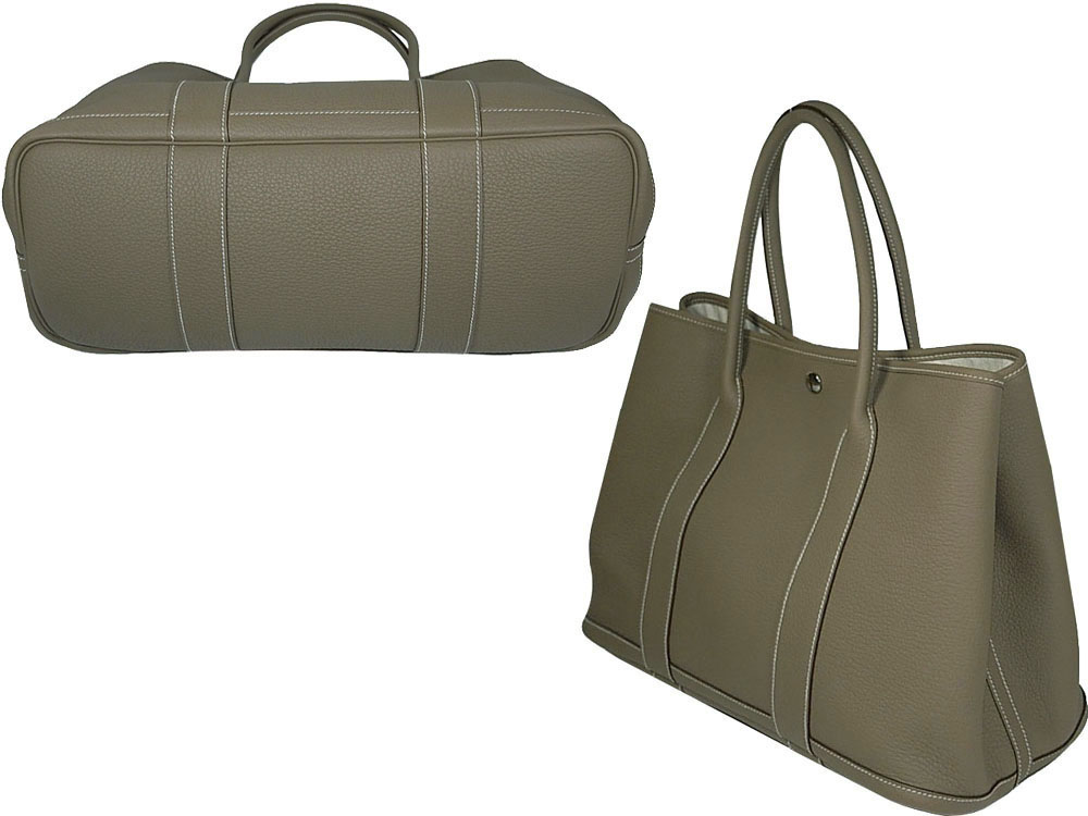Hermes Etoupe Leather "P" Stamp 36cm Garden Party Document/ Shopping Bag-29509 Hermes Etoupe Leather "P" Stamp 36cm Garden Party Document/ Shopping Bag-29509