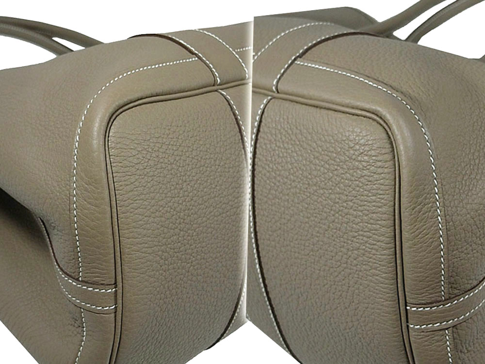 Hermes Etoupe Leather "P" Stamp 36cm Garden Party Document/ Shopping Bag-29508 Hermes Etoupe Leather "P" Stamp 36cm Garden Party Document/ Shopping Bag-29508