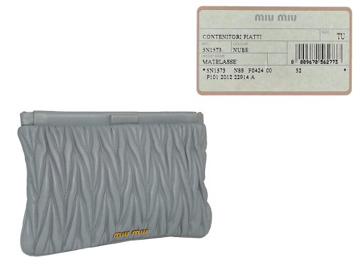 Miu Miu 5N1573 Nube Grey Nappa Matelasse Clutch-0