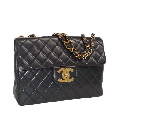 Chanel 4541059 Black Lambskin 12" Jumbo Vintage GHW-0