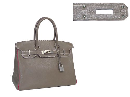 Hermes Custom Made Mysore Birkin 30 Etoupe /Bougainvillea O Stamp MPHW-0