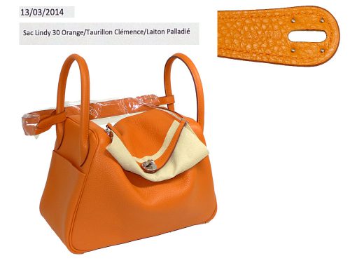 Hermes Lindy 30 Orange Clemence R Stamp-0