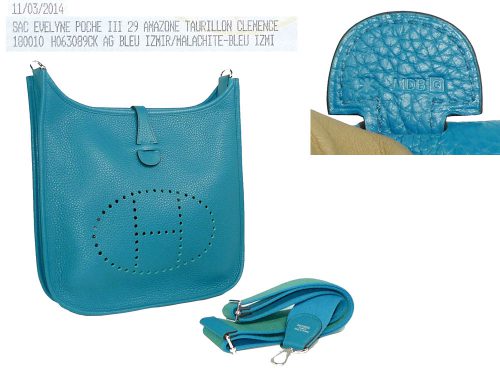 Hermes Evelyne 29 Amazona Clemence Bleu Izmir/ Malachite Q S-0
