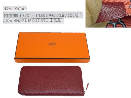 Hermes Silk In Wallet Epsom Rouge H/ Coq De Roche Q Stamp-0