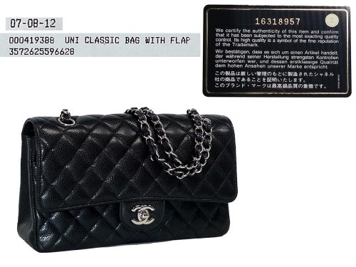 Chanel 16318957 Black Caviar 10" Medium Classic Flap in Silver Hardware-0