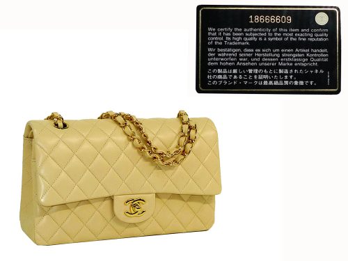 Chanel 18666609 Beige Lambskin 10" Medium Classic Flap in Gold Hardware-0
