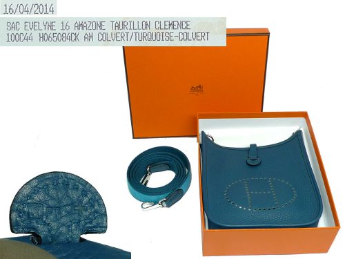 Hermes Evelyne 16 Amazona Clemence Colvert/ Turqupose-Colvert R Stamp Messenger Pouch-0