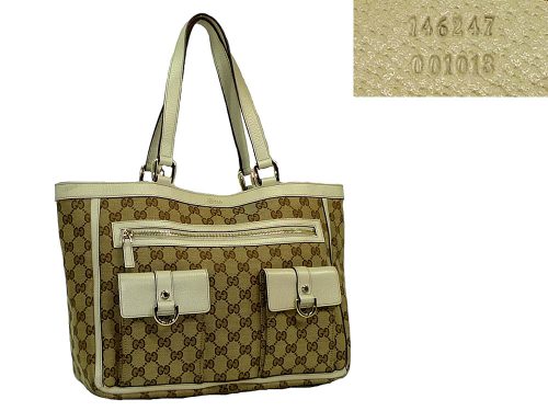 Gucci 146247 Beige GG with 2 Front Flap Pockets Document Shoulder Bag-0