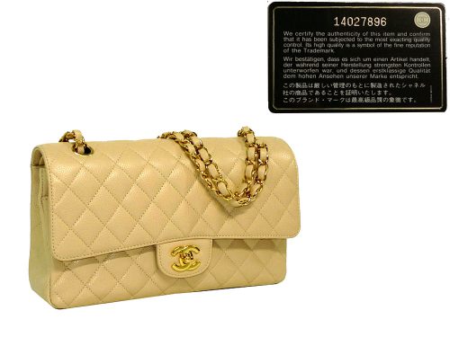 Chanel 14027896 Beige Caviar Medium Classic Flap in Gold Hardware-0