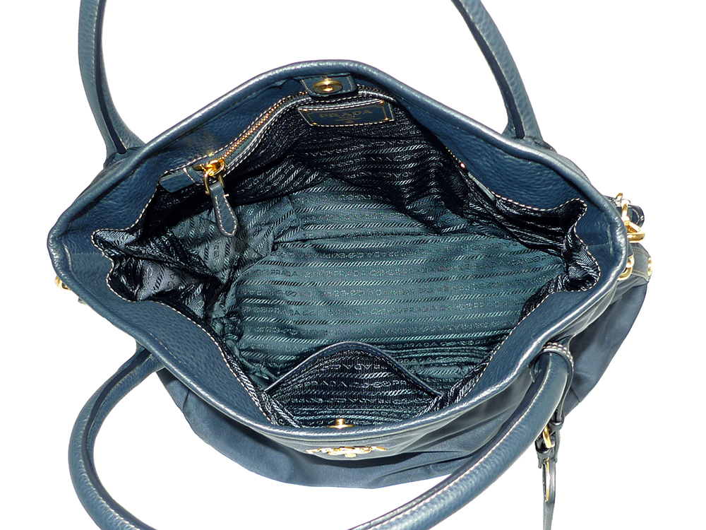 Prada BR4420 Tessuto +Vit.Dai Bleu Shpg Tote w Strap-31224 Prada BR4420 Tessuto +Vit.Dai Bleu Shpg Tote w Strap-31224