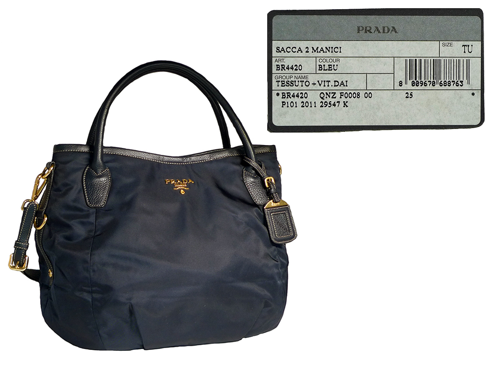 Prada BR4420 Tessuto +Vit.Dai Bleu Shpg Tote w Strap-0 Prada BR4420 Tessuto +Vit.Dai Bleu Shpg Tote w Strap-0