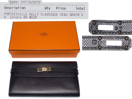 Hermes Black Veau Grain DH Portefeuille Q Stamp Kelly Wallet in Permabrass Hardware-0