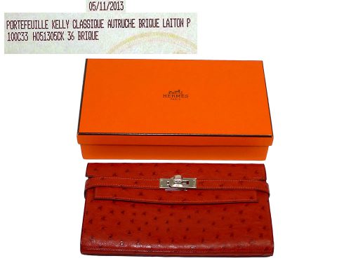 Hermes Kelly Wallet Brick Ostrich Leather Q Stamp-0