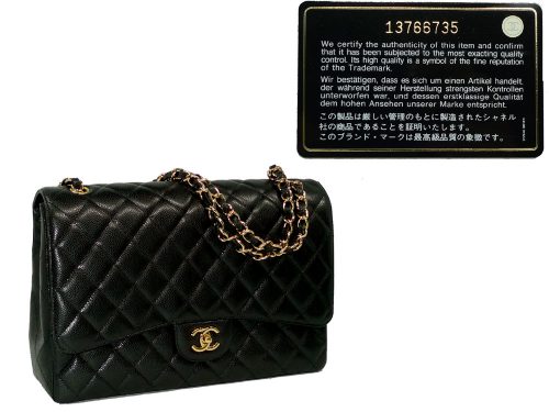 Chanel 13766735 Black Caviar Maxi Single Flap Gold Hardware-0