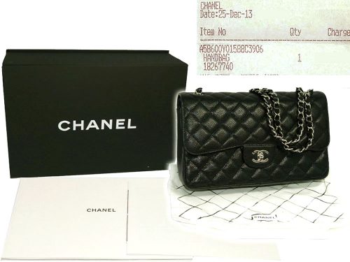 Chanel 182677740 Black Caviar Jumbo Classic Double Flap with Silver Chain handbag-0