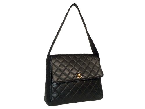 Chanel Black Vintage Caviar w Leather Strap in Large Size-0
