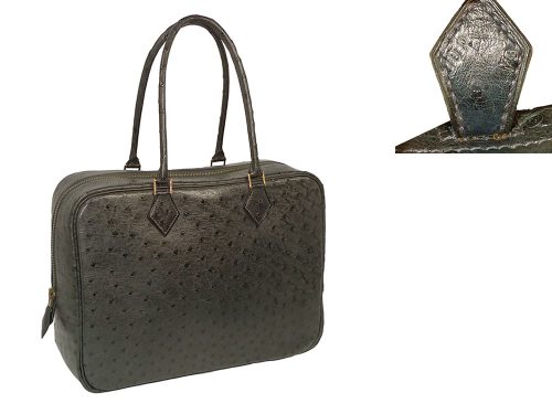 Hermes Vintage Ostrich Plume 32 Bag in Indigo C Stamp 10R GHW-0