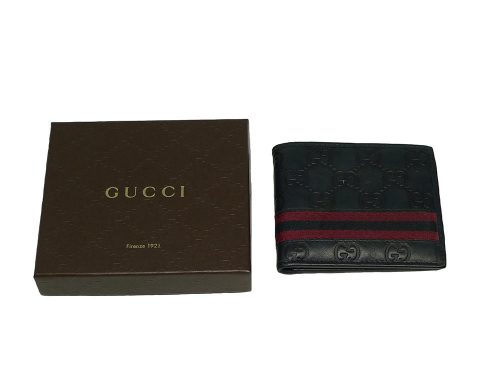 Gucci Dark Blue 138042 Guccissima Web Red/Blue Unisex Wallet -0