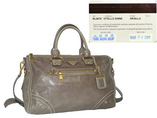 Prada BL0678 Vitello Shine Argilla Document Tote w Strap-0