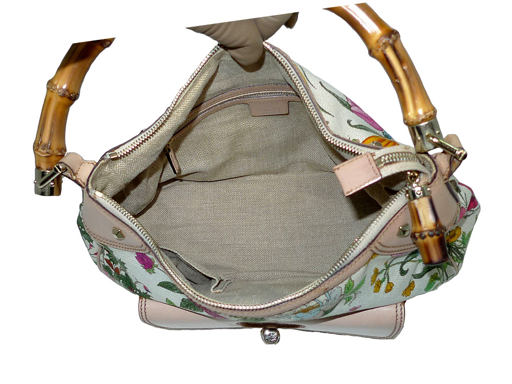 Gucci 137383 Floral Canvas Print Canvas w Bamboo Hobo Bag-32038 Gucci 137383 Floral Canvas Print Canvas w Bamboo Hobo Bag-32038